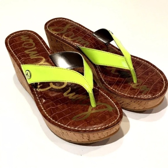 Sam Edelman Romy Y2K Cork Wedge Platform Sandals neon green Disco Size 8M womens - Picture 3 of 8